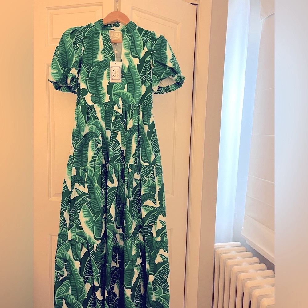 Sail to Sable Palm Leaf Maxi Dress NWT